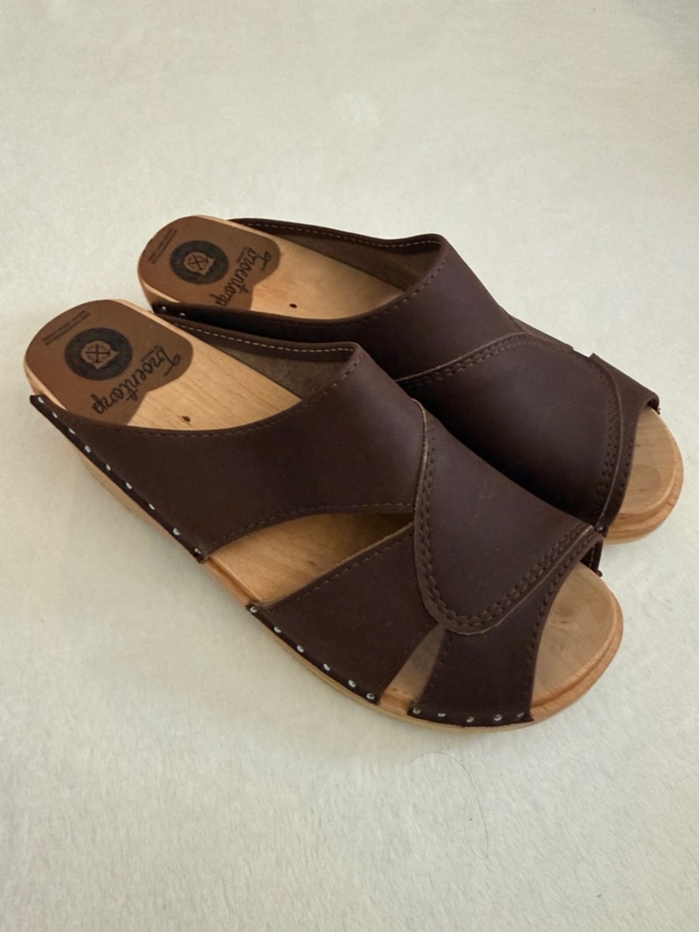 Troentorp of Sweden | Mariah Wood Clog Sandal Brown Nubuck Leather EU 37 / US 7